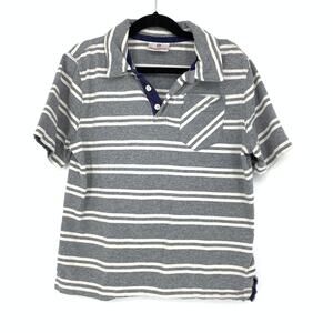 Hanna Andersson Boys Size 130 US 8 Short Sleeve Polo Shirt Gray White Striped